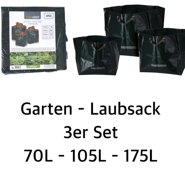 Laubsack Set 3er Set 70 / 105 / 175 L Gartentasche Garten Abfallsack Rasensack