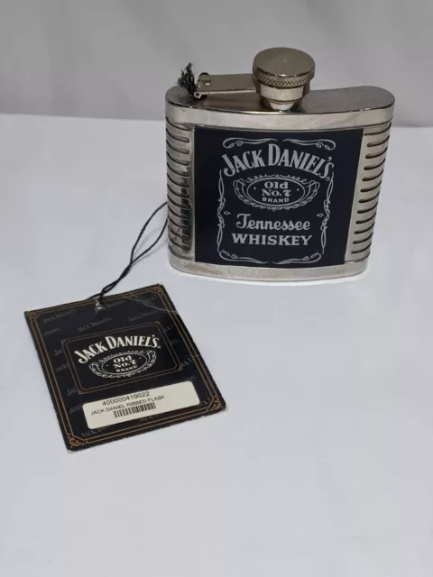 Jack Daniels OLD NO 7 Brand Stainless Steel Black Flask Tennessee Whiskey 2002