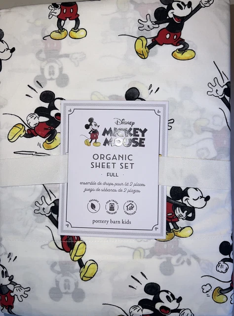 POTTERY BARN KIDS Disney Mickey Mouse Organic Sheet Set FULL New 4 Pcs ...