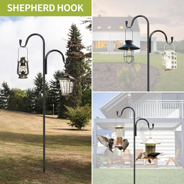 Large Black Shepherd Metal Hook Crook Garden Lantern Hanging Plant Holder 124cm