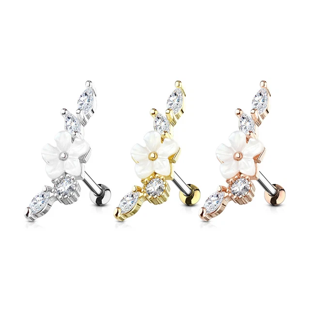 Bouchon De Piercing Oreille En Forme De Rose - Acier Chirurgical | Pour Tragus, Helix | Couleurs Assorties