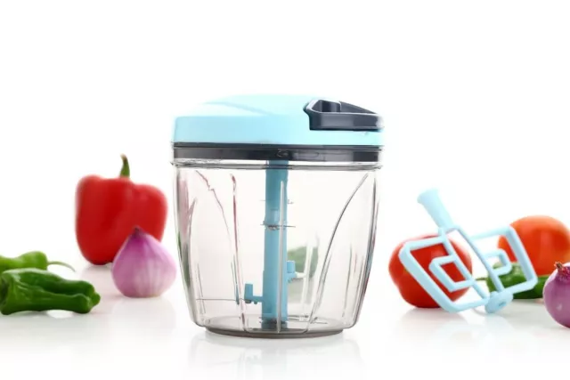 Vegetable Chopper Pulling Food Slicer Hand Blender Kitchen Tool - 900 ml Blue