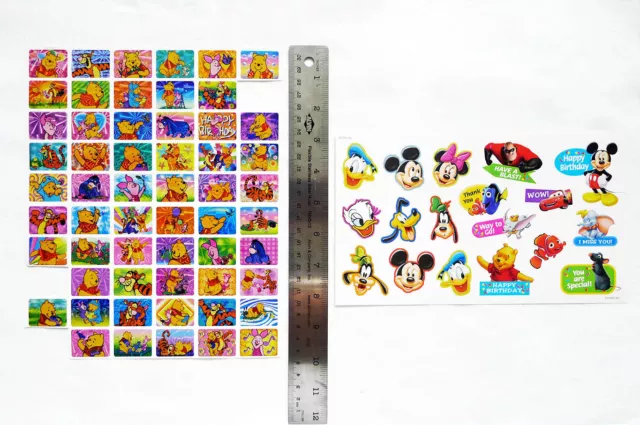 LOT of 2 Sheets DISNEY WINNE THE POOH, MICKEY MOUSE Various Characters Stickers