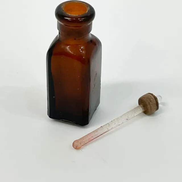Antique Iodine Poison Bottle Square Brown Glass Bottle With Cork & Glass Dropper