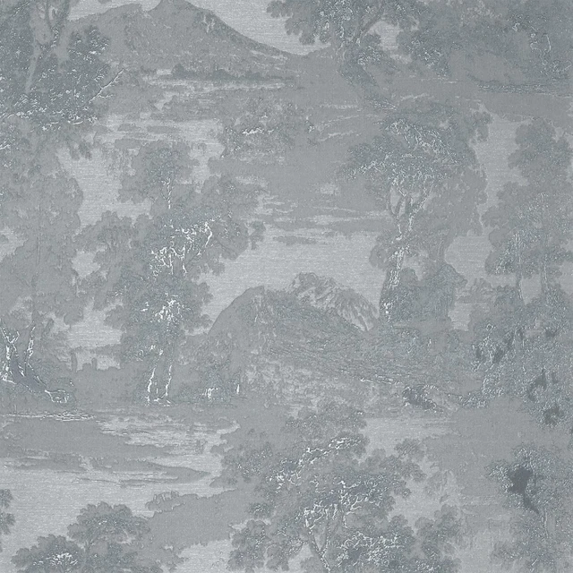 Arthouse Baum & Berglandschaft Silber Satin Feeling Tapete 297801