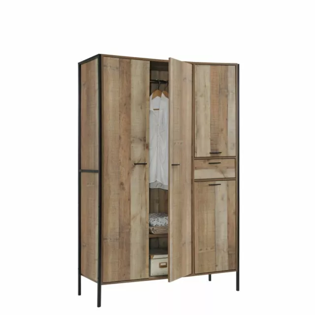 Industrial Large 4 Door Wardrobe with Drawer Clothes Storage Cupboard Cabinet