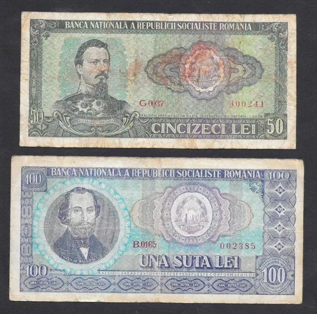 Romania Socialista - Coppia Banconote 50 - 100 Lei 1966