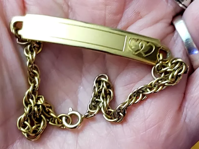 Vintage Speidel Gold Tone Goldtone Double Heart 7" ID Rope Bracelet USA