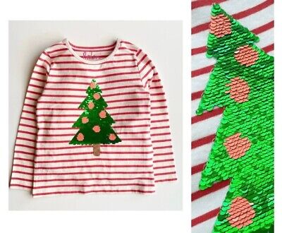 Girls Mini Boden Interactive Striped sequin Christmas Tree T-shirt age 6-7 years