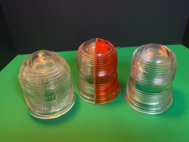 Vintage Lot of 3 Glass - Orange & Clear Airport Runway Globes