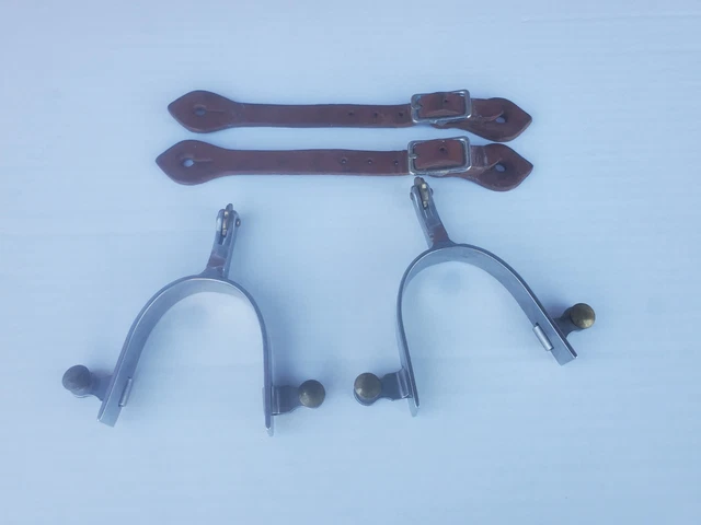 Pair Of Cowboy Boot Spurs With Straps Chrome Plated Western Horse Decor #1
