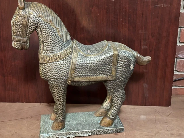 vintage horse statue bronze metal hammered metal brass copper large equestrian