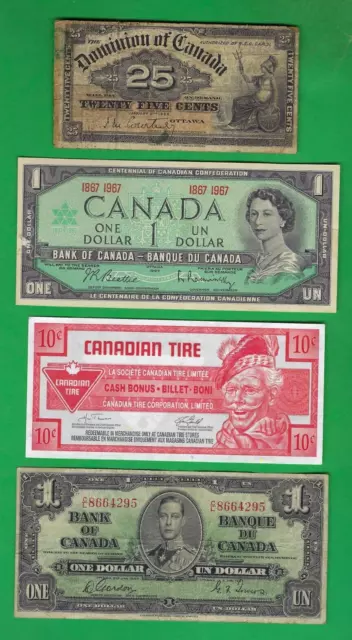 Canada  1900 - 1967 ~ Cents & Dollars ~ 4 X Paper Money Lot # 7717  (*-*)