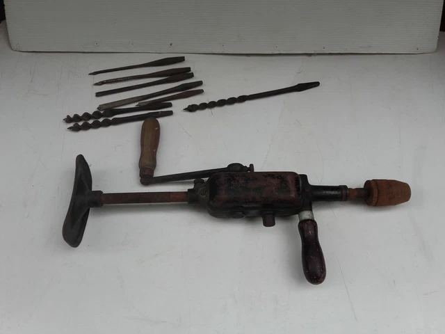 Ancienne Chignole / Perceuse à Main En Bois - Vilebrequin Vintage Pour Menuiserie