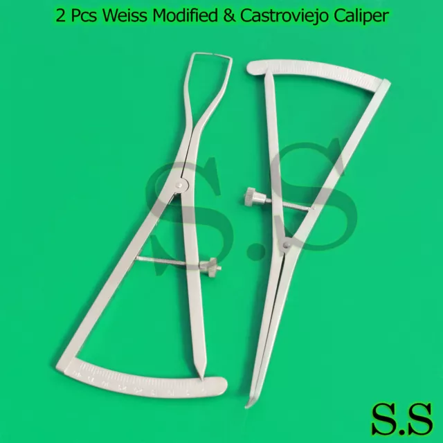 2 Pcs. Weiss Modified & Castroviejo Caliper 0-40mm Size 175mm Dental