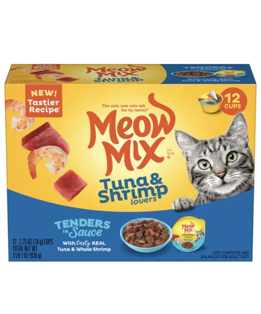 Meow Mix Tender Favorites w/ Real Tuna & Whole Shrimp in Sauce 2.75-Ounce 12 ct