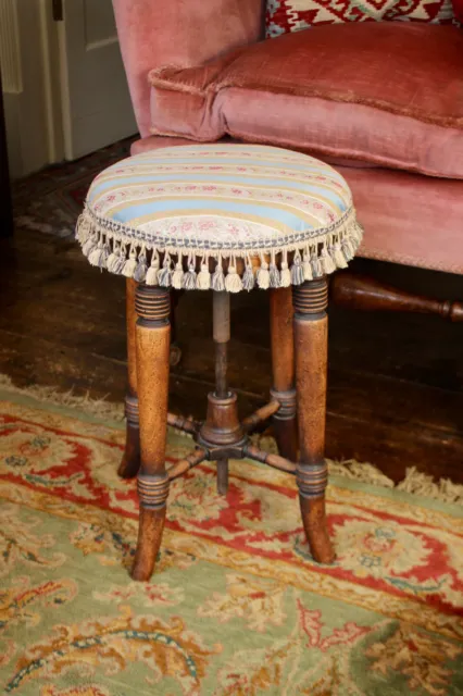 A Lovely Antique Regency Adjustable Piano Stool, Swept Feet and Cross Stretcher
