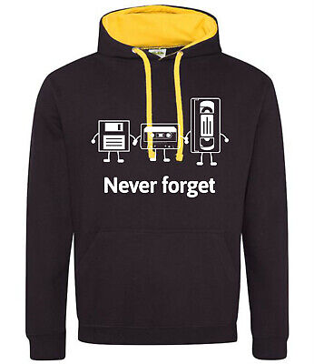 Mens Gaming Hoodie Hoody Hooded Sweatshirt Never Forget Tape Floppy Gamer Gifts