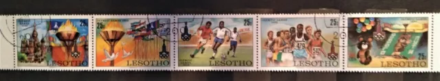 Motiv Olympiade Moskau 1980 Lesotho 5 Marken ZusDruck Fußball Laufen Olymp Feuer