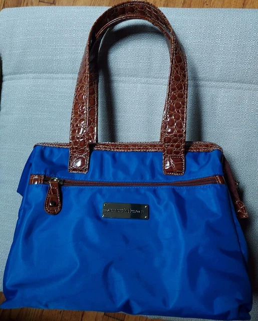 Samantha Brown Insulated Satchel  Lunch Bag Royal Blue/Brown faux alligator skin