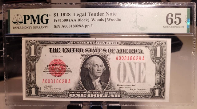 1928 $1 Red Seal Legal Tender Note Fr. 1500 PMG 65 Gem Uncirculated EPQ