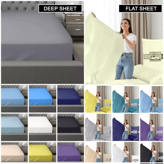 400TC 100% Egyptian Cotton Extra Deep Fitted Sheets Flat Bed Sheet Single Double