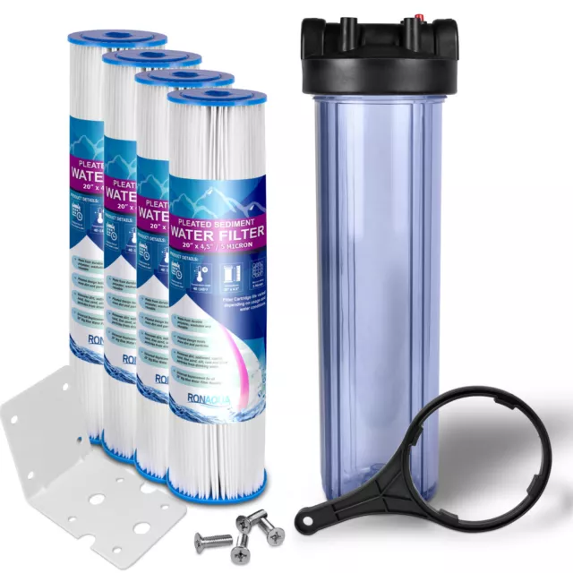 High Capacity Transparent Whole House Water Filter System with Pleated Sediment