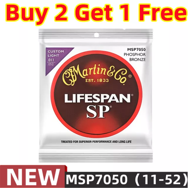 Martin Guitar Strings MSP7050 PHOSPHOR BRONZE Guitar Strings 11-52 Custom Light