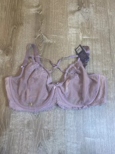 Cacique Bra  44DD Unlined Balconette Underwire Bra Purple Pink Strappy NEW NWT