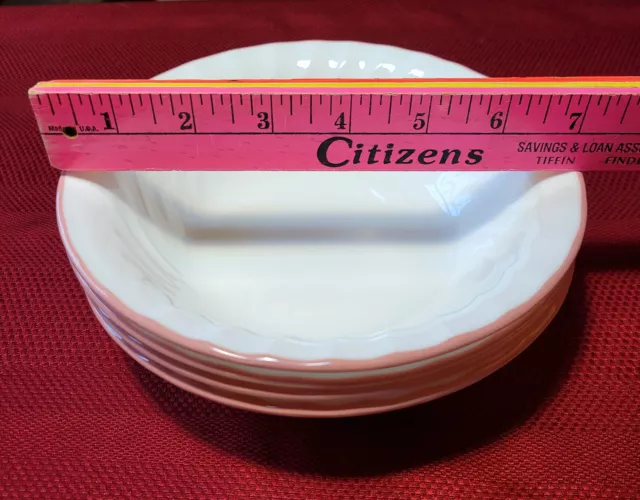 4 RETIRED Corelle *PEONY* 7 1/4" WHITE Swirl PINK Trim COUPE SOUP / CEREAL BOWLS