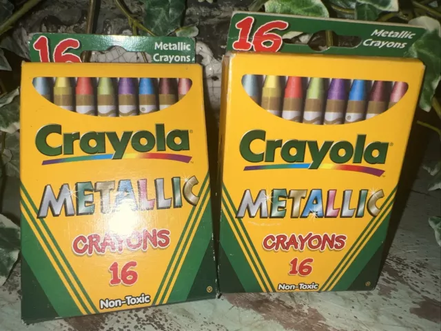 SET OF 2 Crayola Metallic Crayons Original 16 Ct. Box Vintage 2000 NEW OLD STOCK