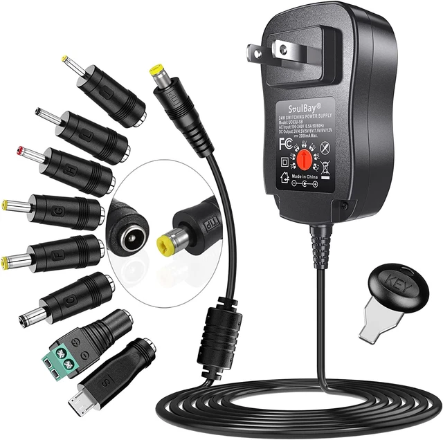 [Upgraded Version] SoulBay Universal AC/DC Adapter Multi-Voltage Black