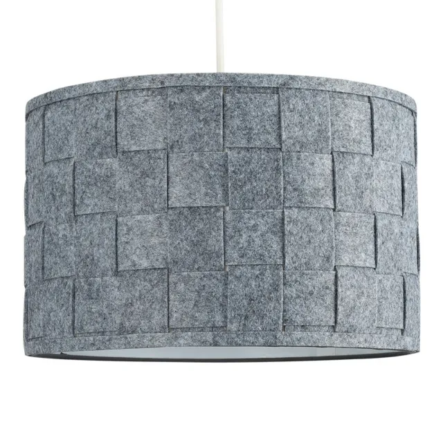 Grey Lampshade Weave Drum Pendant Ceiling Light Shade Easy Fit Lighting LED Bulb