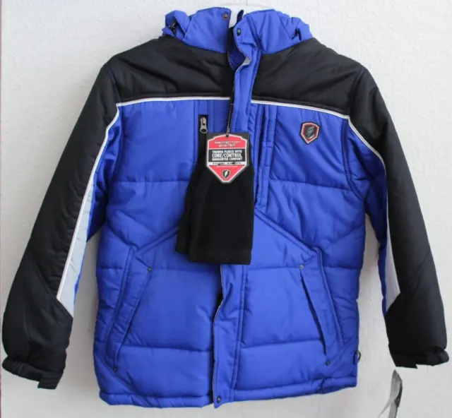 NWT * Protection System Boys Puffer Bubble Jacket Hoodie - Black/Blue Size 10/12