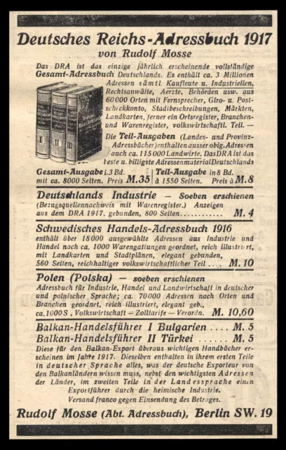 Alte Reklame Werbung 1917 Deutsches Reichs-Adressbuch Rolf Mosse Berlin