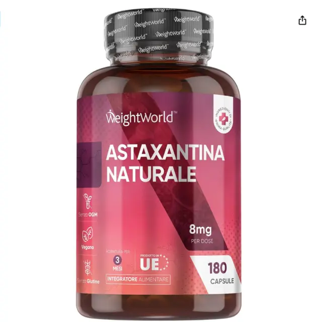 Astaxantina in 180 Capsule Vegane (3 Mesi) con 8mg per Dose di Astaxantina Pura