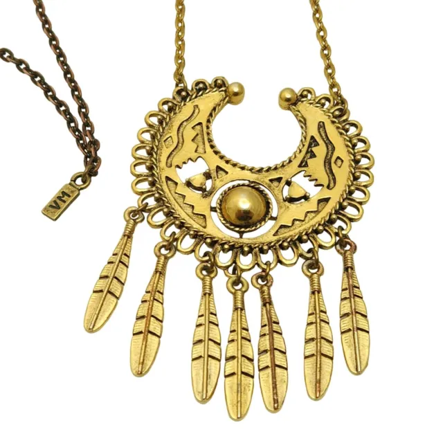 Vanessa Mooney The Sage Necklace Feather Dangles Gold Tone Statement Runway