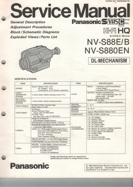 MANUAL DE SERVICIO #034 Panasonic NV-S88 NV-S880 EUR 7,50