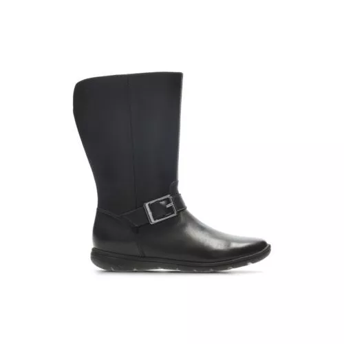BNIB Clarks Girls VENTURE MOON Black Leather Mid Calf School Boots F/G Fittings