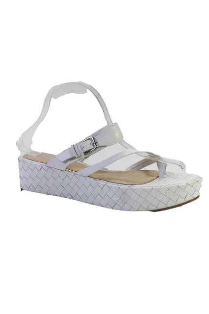 Vince Camuto Womens Woven Strappy Buckle Platform Thong Sandal White Size 9