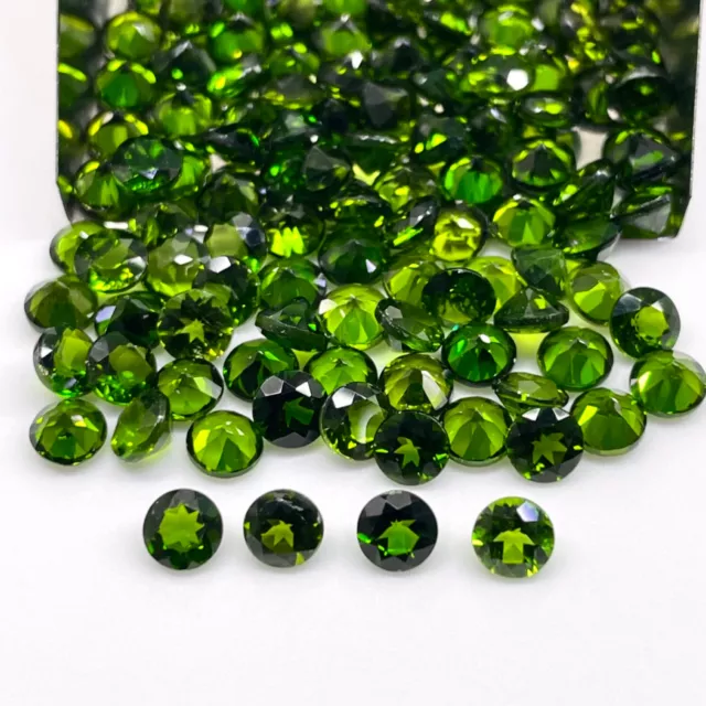 VVS 10 Pcs Natural Chrome Diopside 4mm Round Cut Vivid Green Loose Gemstones Lot