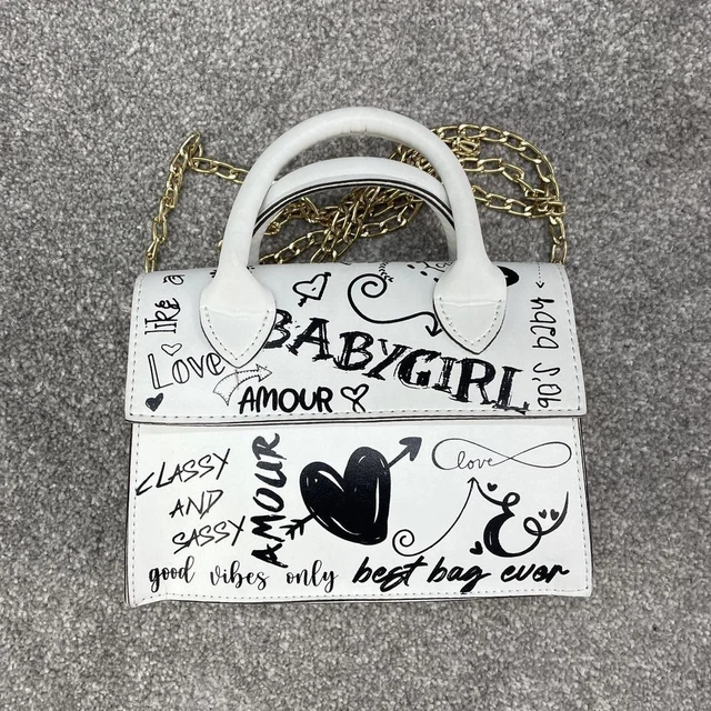 TRANSPARENT CLEAR FRENCH graffiti bag gold chain strap pink black