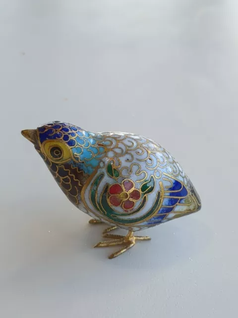 Stunning Vintage Miniature Chinese Cloisonne Enamel Figure Of A Ptarmigan Bird