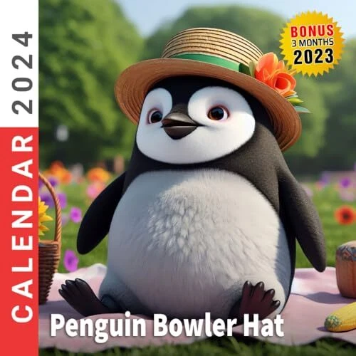 PENGUIN BOWLER HAT Calendar 2024 Jan 2024 to Dec 2024 Bonus 3 Months