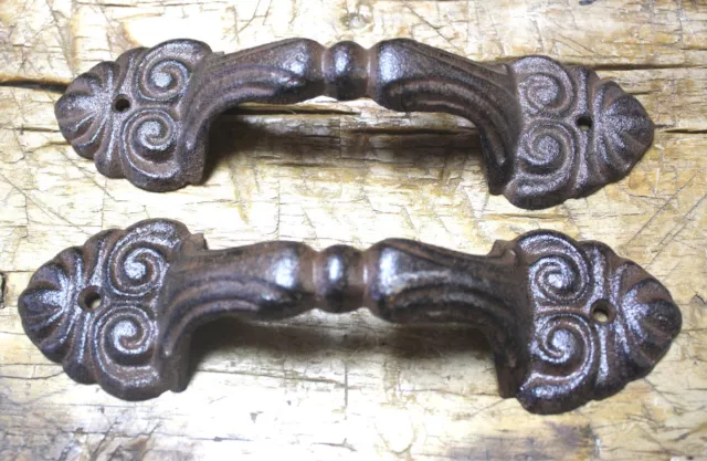 2 Large Cast Iron Antique Style FANCY Barn Handle Gate Pull Shed Door Handles #7