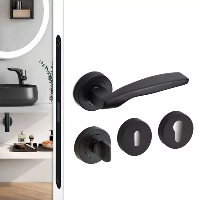 Matt Black Door Handles Lever On Rose Italian Design Quality Internal