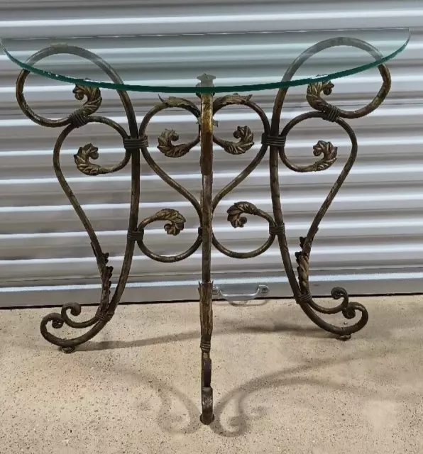 Half Moon Glass Console Table Decorative Baroque Hollow Metal Base PICK UP ONLY