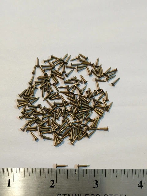 Lot of 100 1/4” SOLID BRASS BRAD NAILS #18 Escutcheon Pins