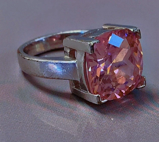 Bague En Quartz Rose Naturel Et Argent Massif 925 - Taille 56, Pierre 21x21x10mm, Neuve Avec étiquettes