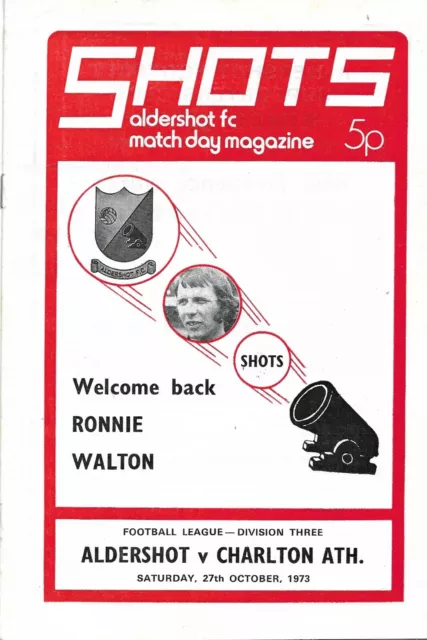 Football Programme - Aldershot v Charlton Athletic - Div 3 - 27/10/1973